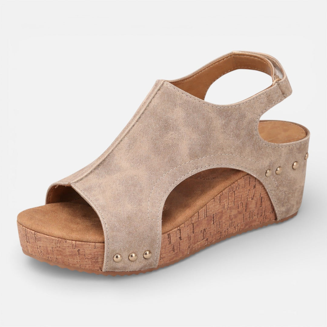 Remi | Polished Studded Open Toe Platform Wedges