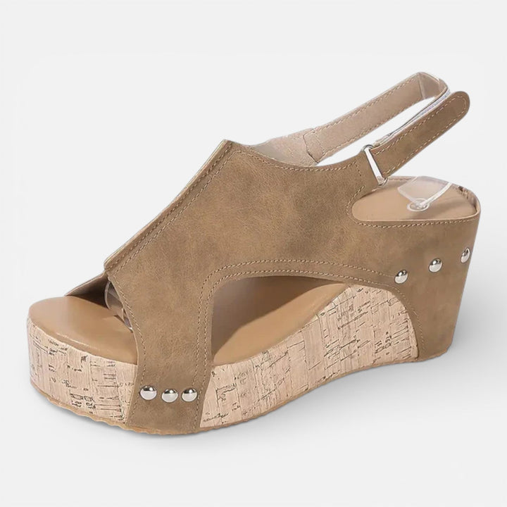 Remi | Polished Studded Open Toe Platform Wedges