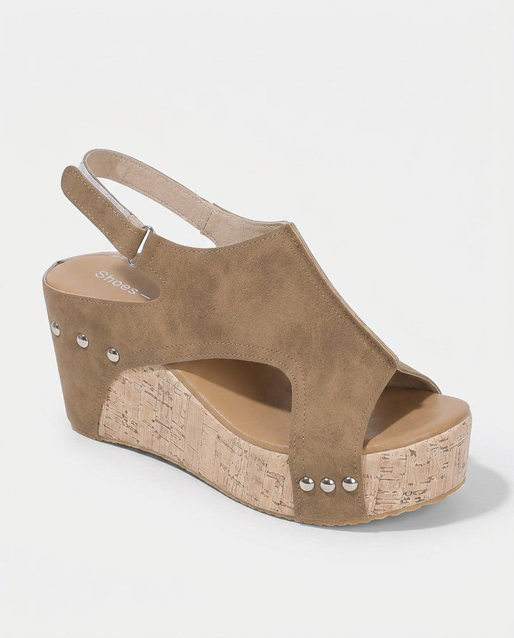 Remi | Polished Studded Open Toe Platform Wedges