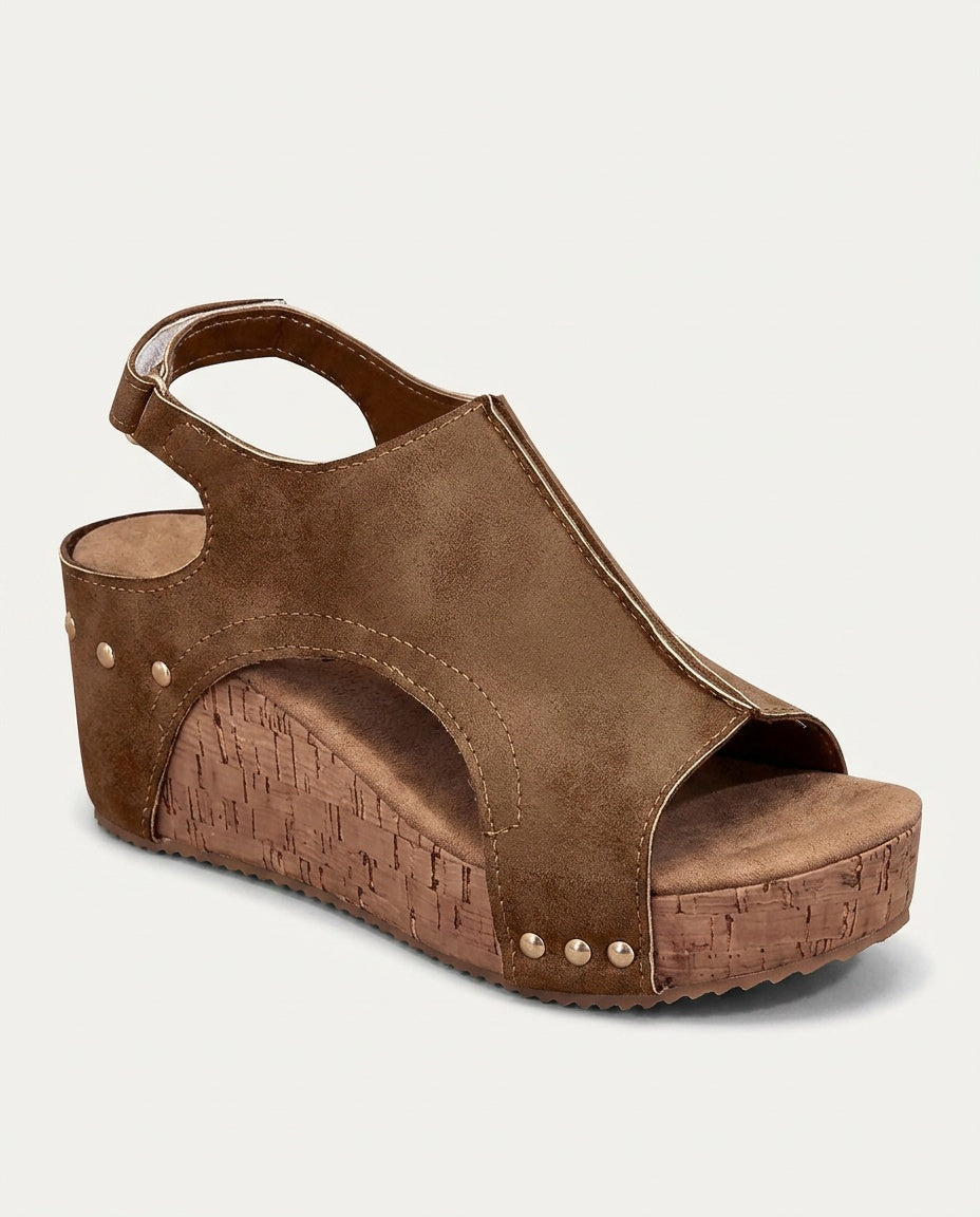 Remi | Polished Studded Open Toe Platform Wedges