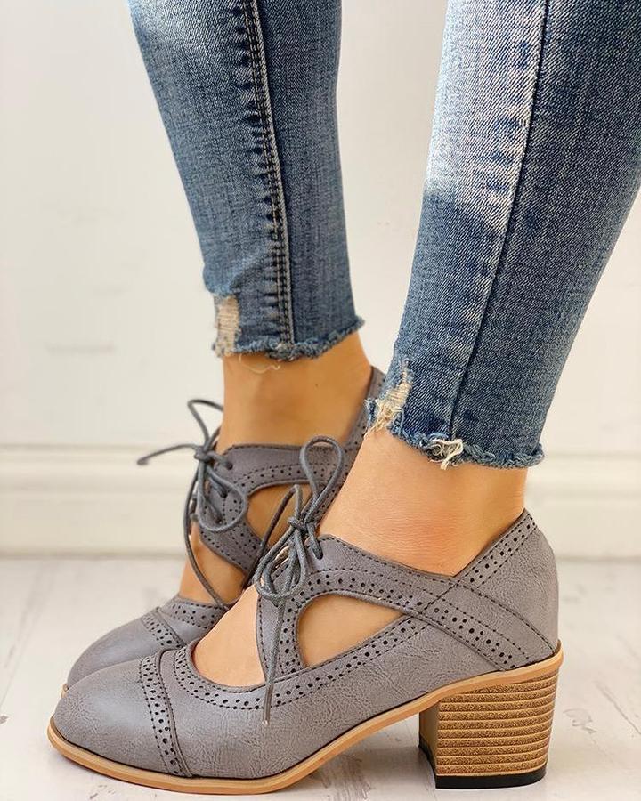 Remi | Relaxed Lace-Up Cut-Out Mary Jane Heels