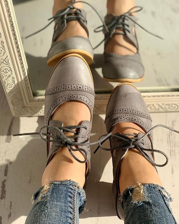 Remi | Relaxed Lace-Up Cut-Out Mary Jane Heels