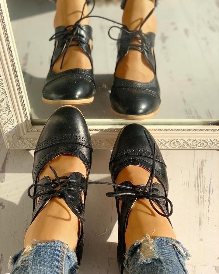 Remi | Relaxed Lace-Up Cut-Out Mary Jane Heels