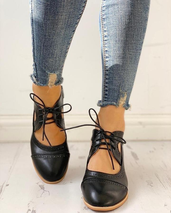 Remi | Relaxed Lace-Up Cut-Out Mary Jane Heels