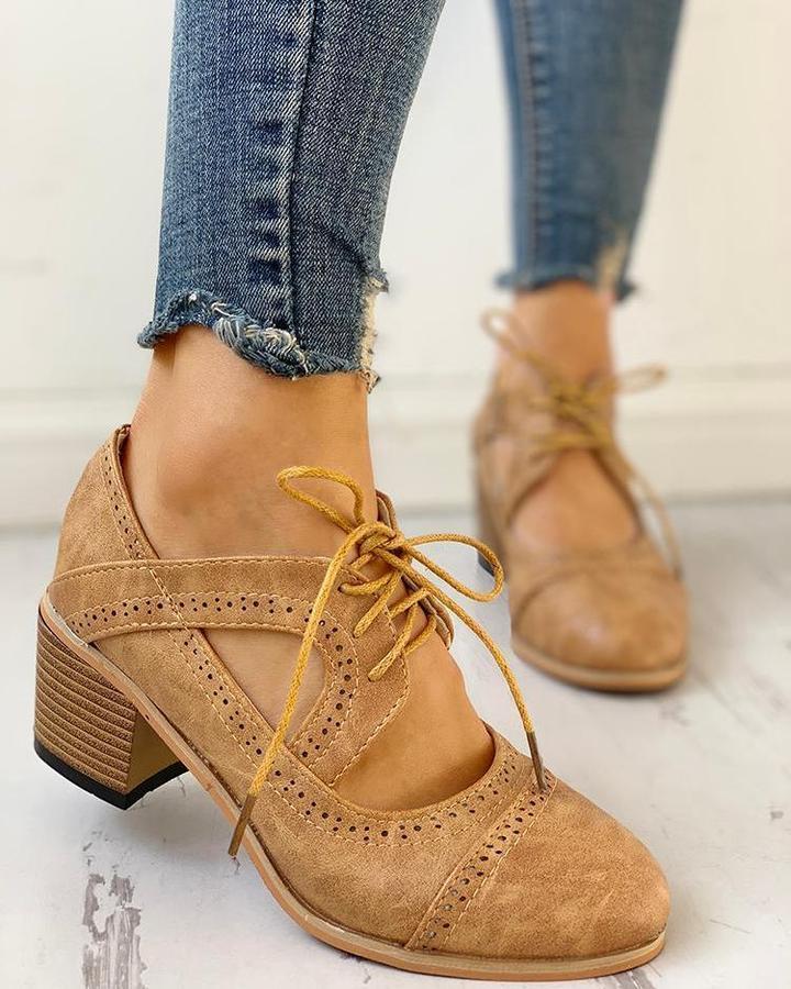 Remi | Relaxed Lace-Up Cut-Out Mary Jane Heels