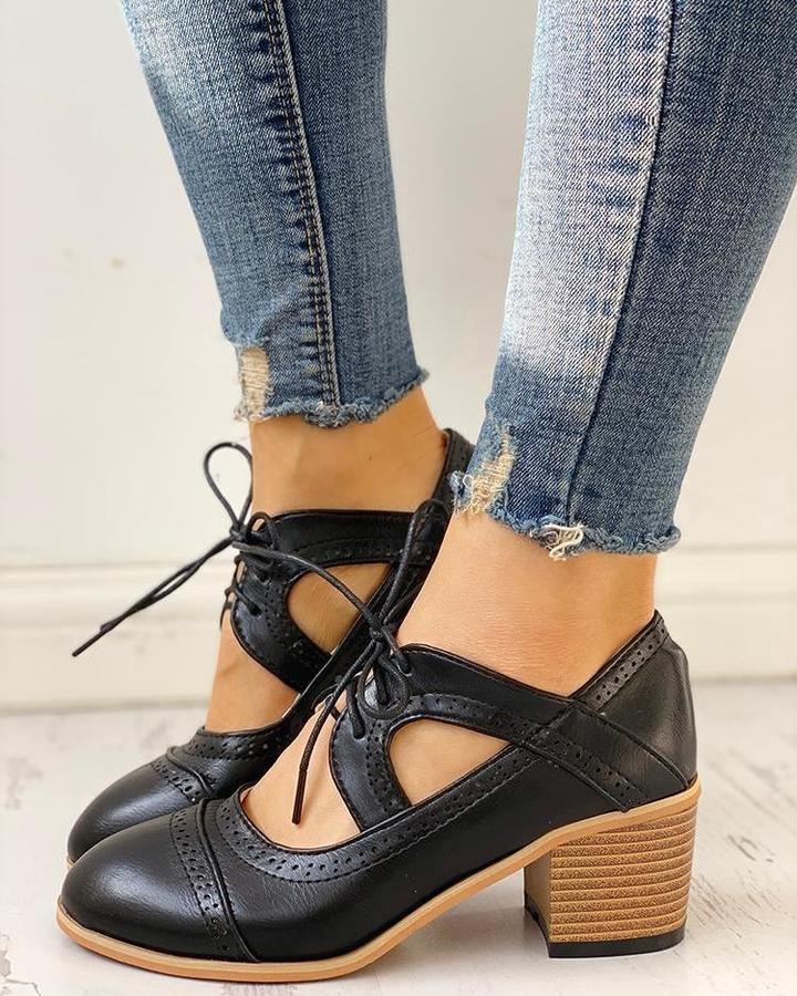 Remi | Relaxed Lace-Up Cut-Out Mary Jane Heels