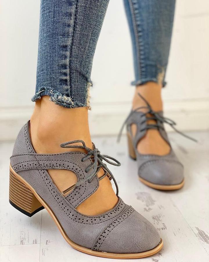 Remi | Relaxed Lace-Up Cut-Out Mary Jane Heels