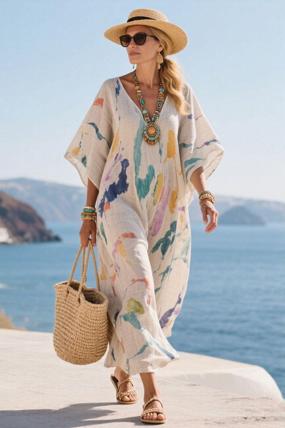 Remi | Timeless Artistic Print Kaftan Casual Dress
