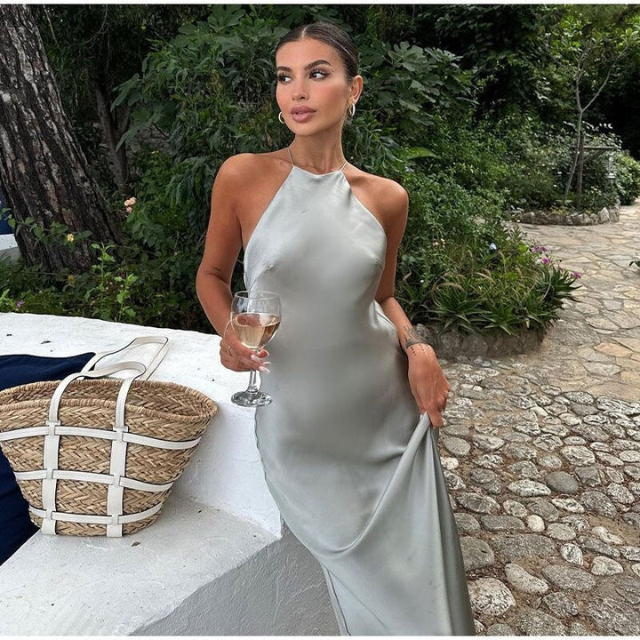 Remi | Timeless Satin Halter Neck Maxi Races Dress