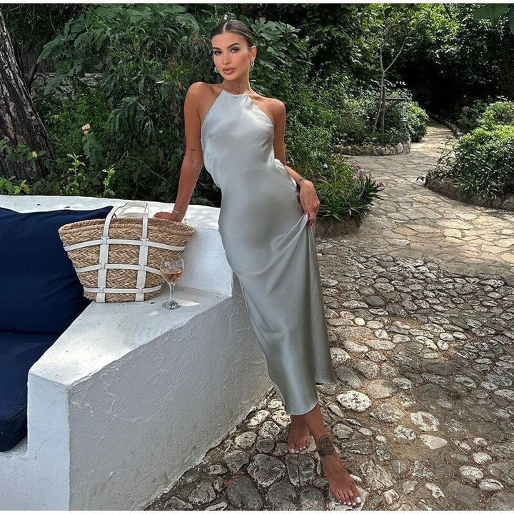 Remi | Timeless Satin Halter Neck Maxi Races Dress