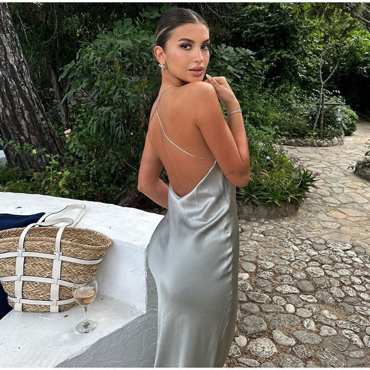Remi | Timeless Satin Halter Neck Maxi Races Dress