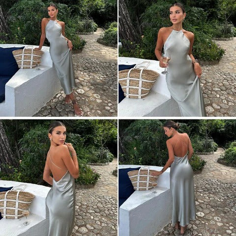 Remi | Timeless Satin Halter Neck Maxi Races Dress