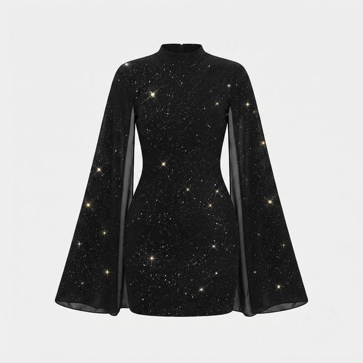 Riley | Polished Glitter Cape Sleeve Christmas Mini Dress
