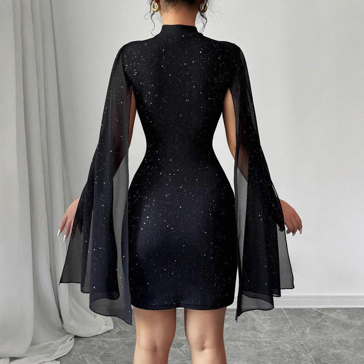 Riley | Polished Glitter Cape Sleeve Christmas Mini Dress