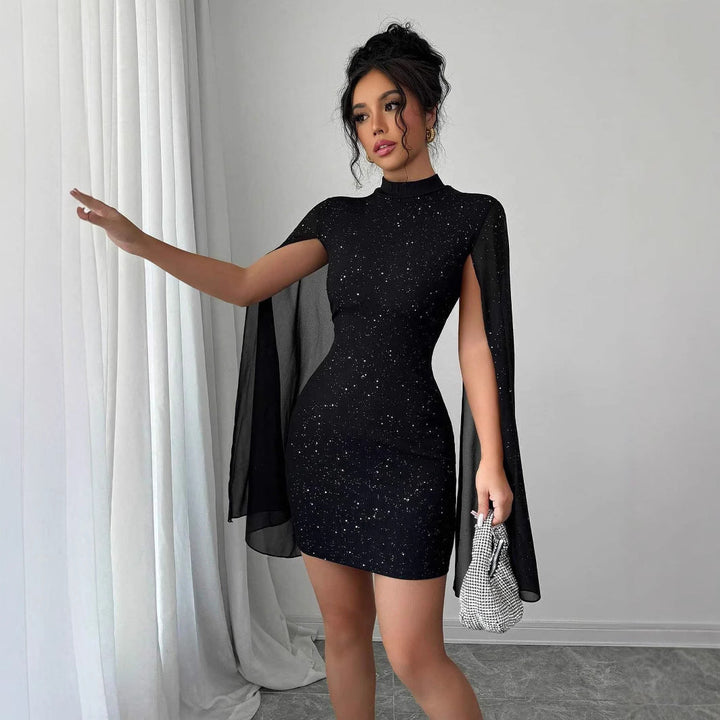 Riley | Polished Glitter Cape Sleeve Christmas Mini Dress