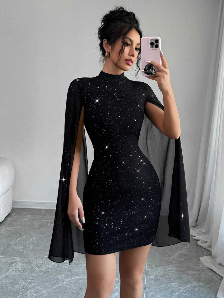 Riley | Polished Glitter Cape Sleeve Christmas Mini Dress