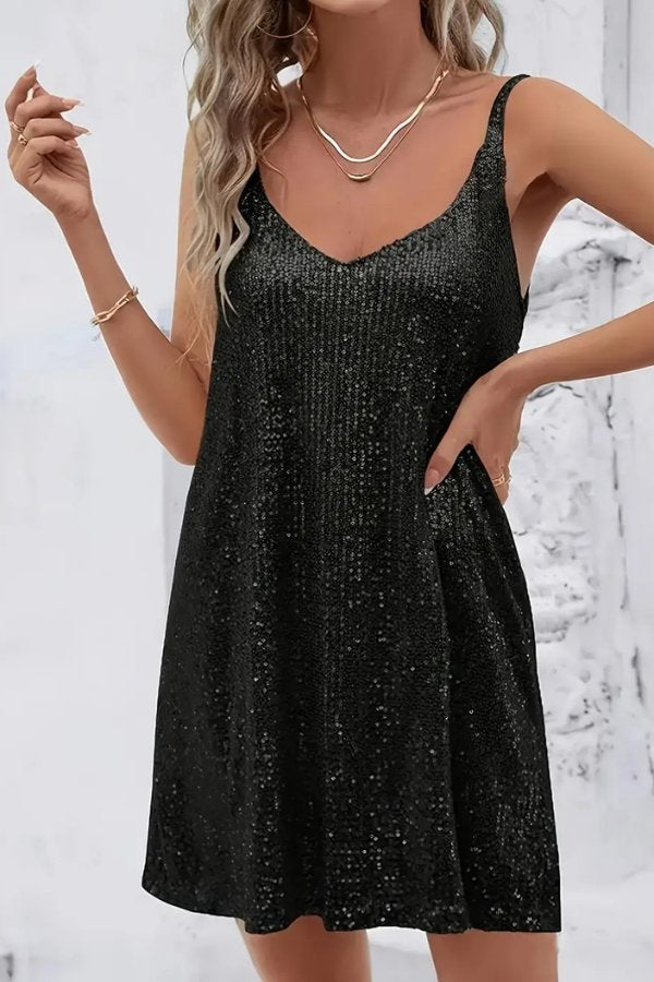 Riley | Sparkly Sequin V-Neck Mini Cocktail Dress