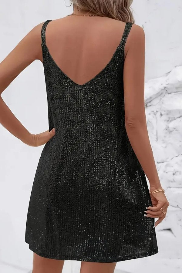 Riley | Sparkly Sequin V-Neck Mini Cocktail Dress