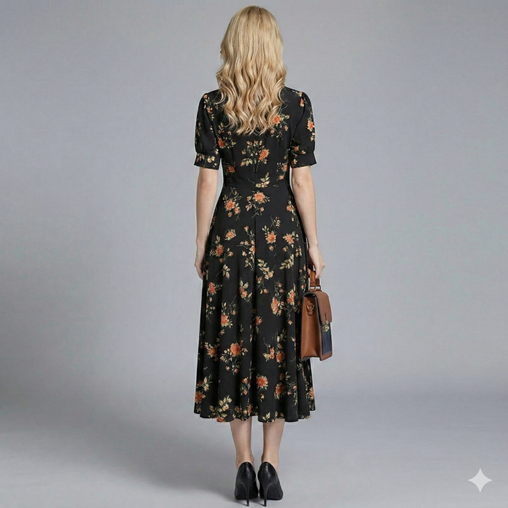Riley | Timeless Floral V-Neck Midi Races Dress