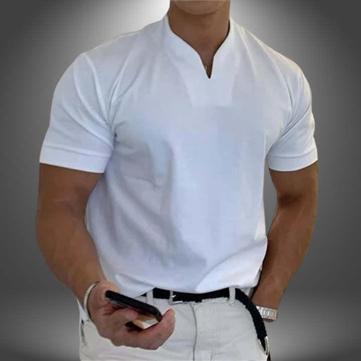 Roman | Graceful Slim Fit Split V-Neck Mens T Shirt