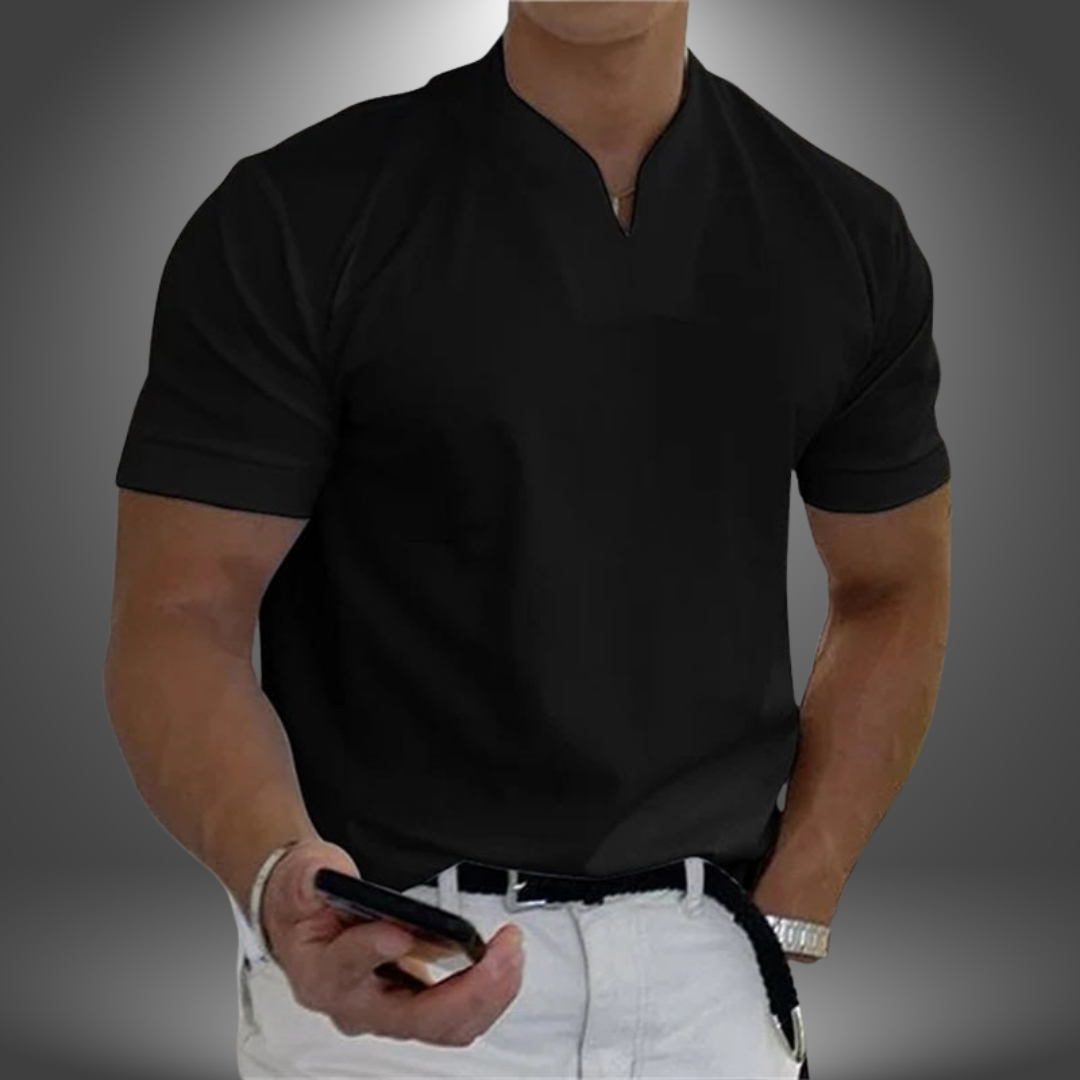 Roman | Graceful Slim Fit Split V-Neck Mens T Shirt