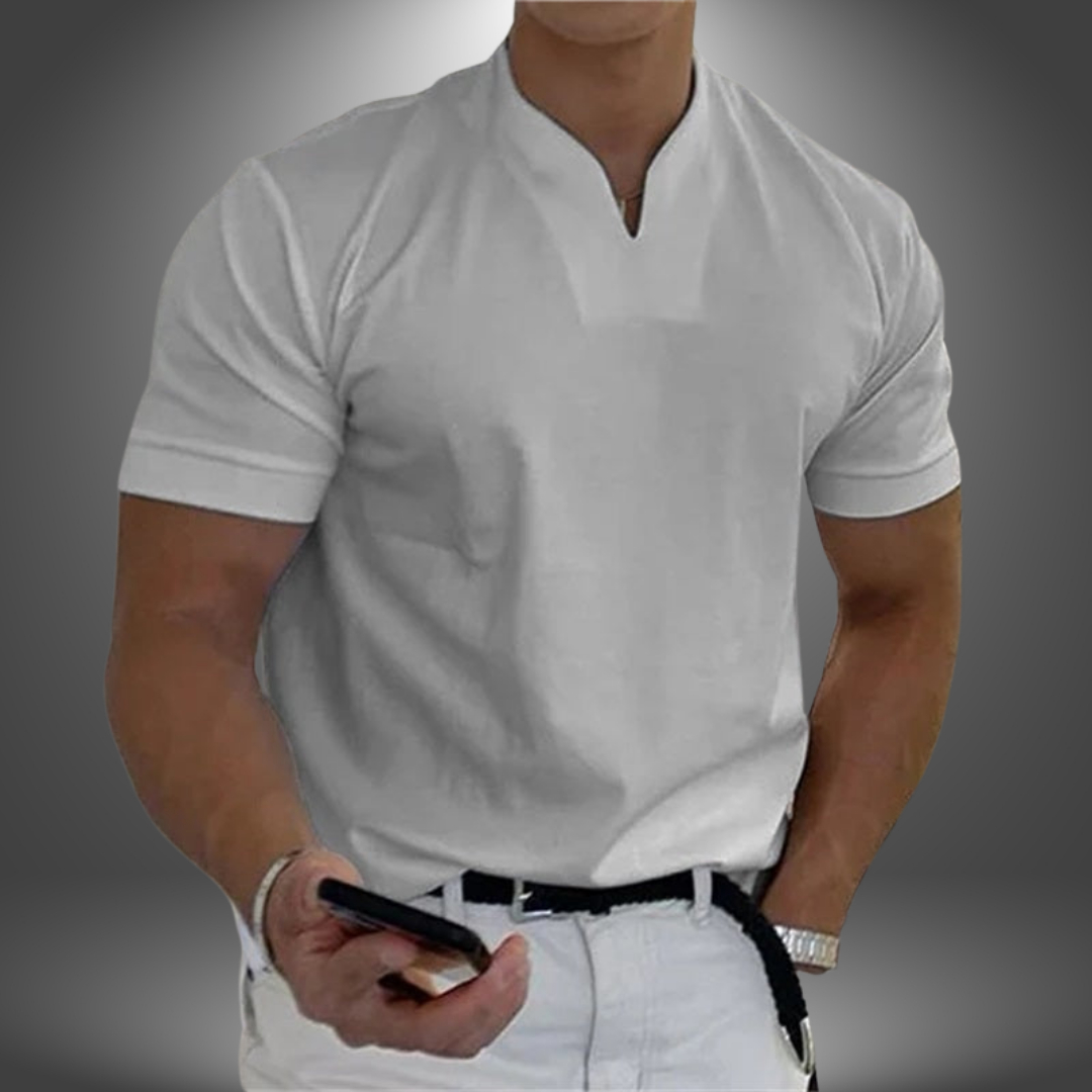Roman | Graceful Slim Fit Split V-Neck Mens T Shirt