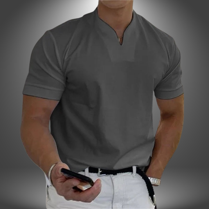 Roman | Graceful Slim Fit Split V-Neck Mens T Shirt