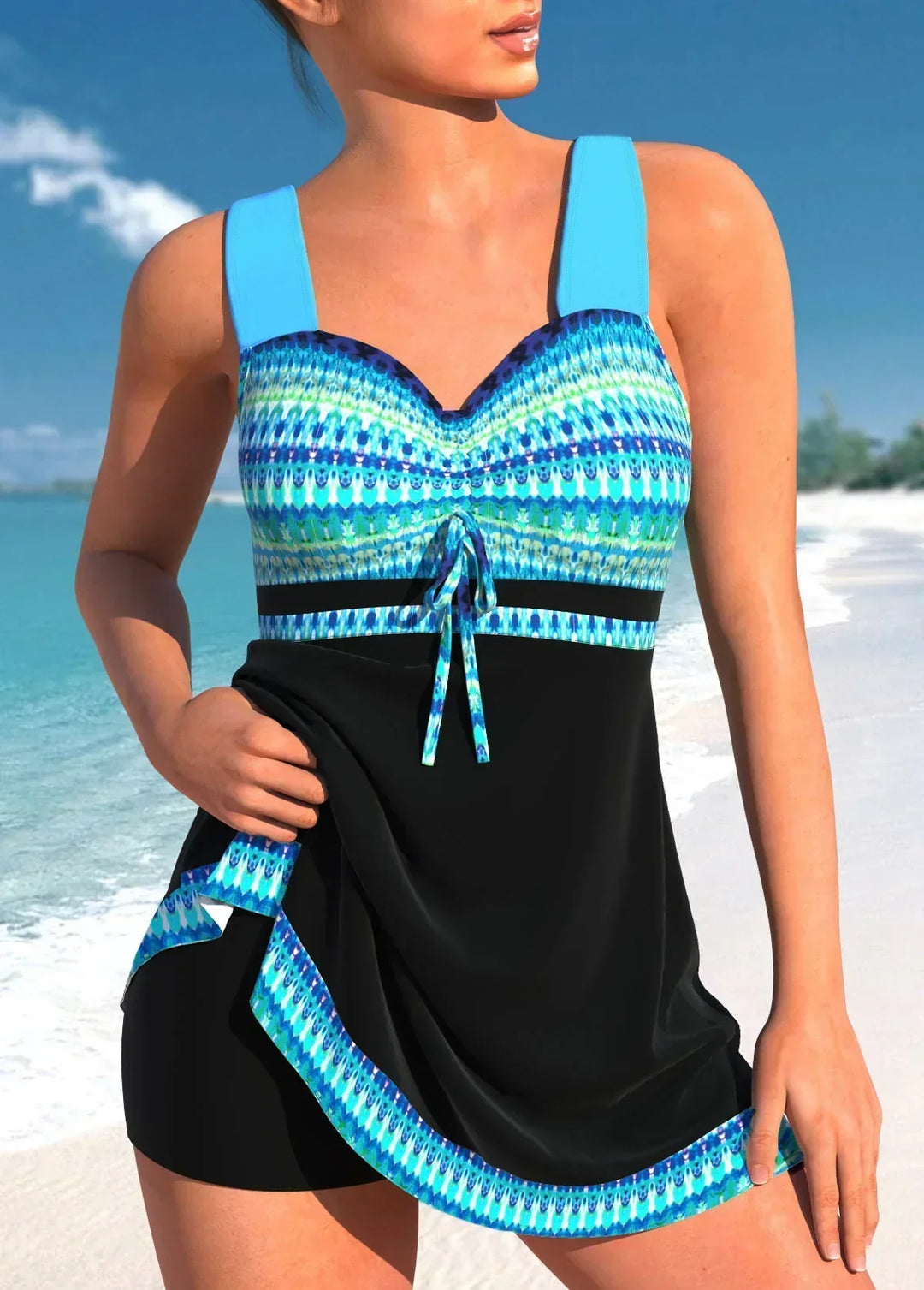 Rose | Chic Nautical Print Swim Dress with Shorts