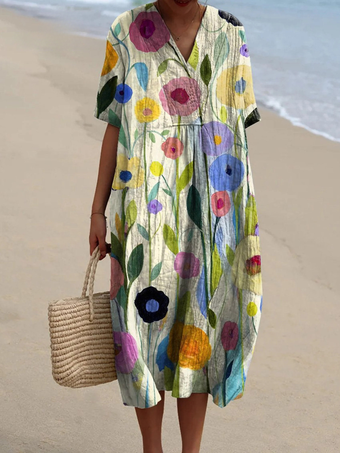 Rose | Cosy Floral Print V-Neck Midi Summer Dress