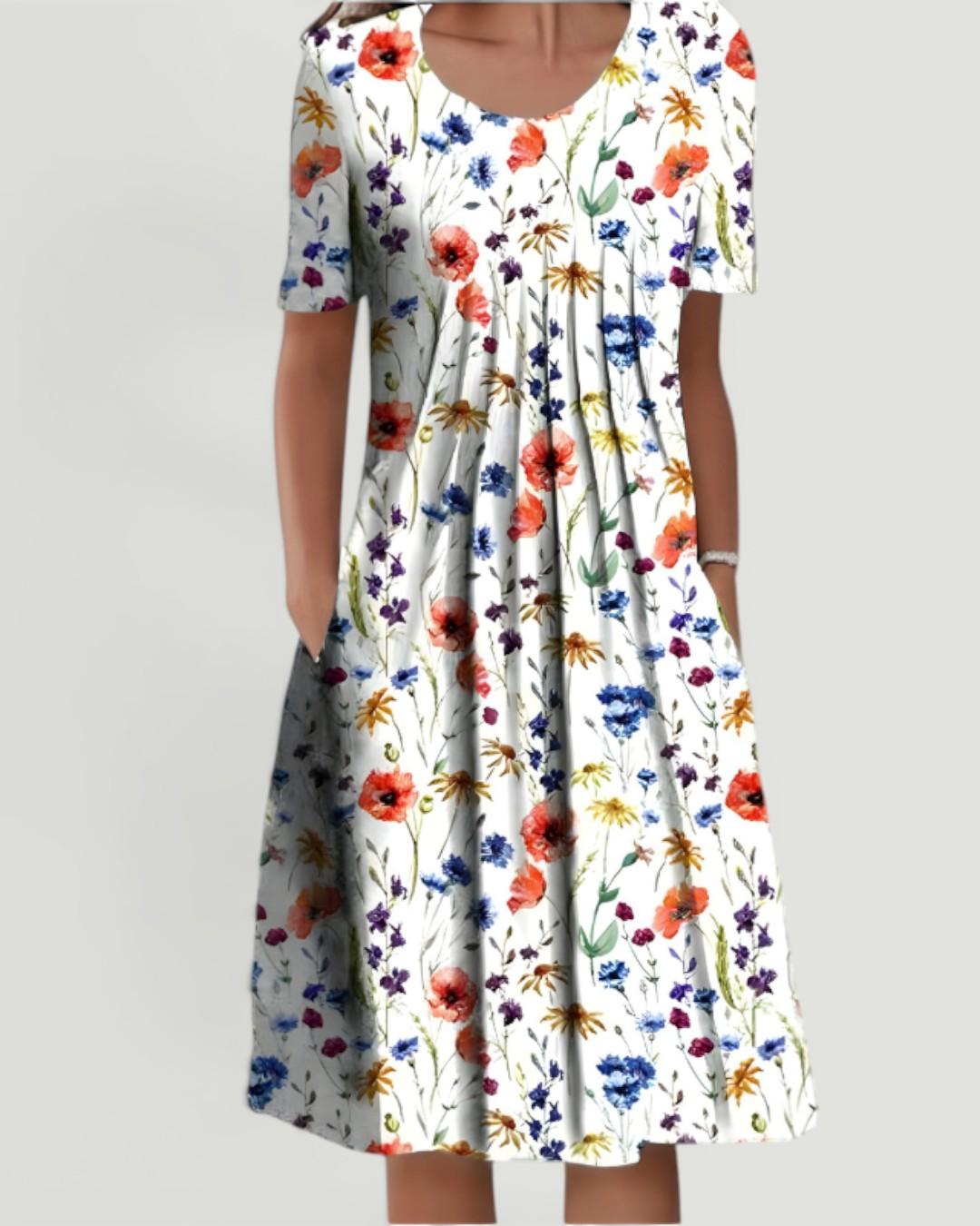 Rose | Elegant Pleated Floral Midi Casual Dress