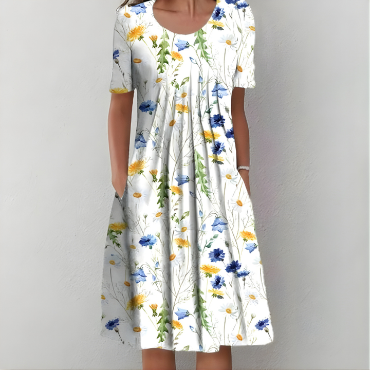 Rose | Elegant Pleated Floral Midi Casual Dress