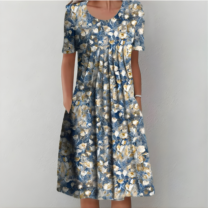 Rose | Elegant Pleated Floral Midi Casual Dress