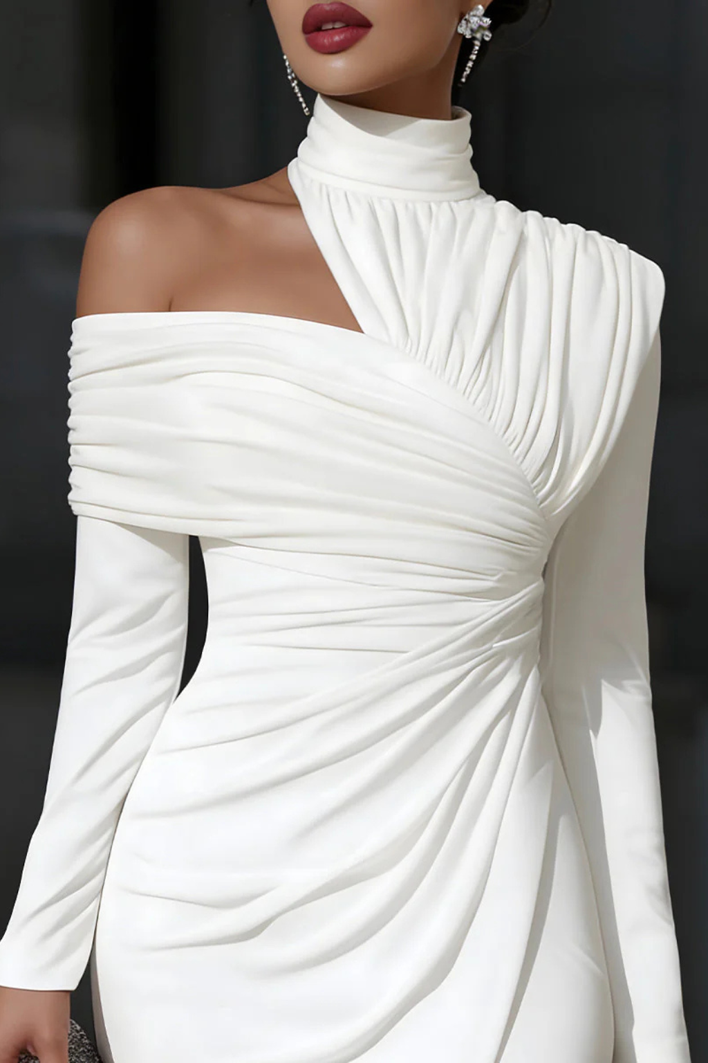 Rose | Elegant Ruched One Shoulder Midi Dress