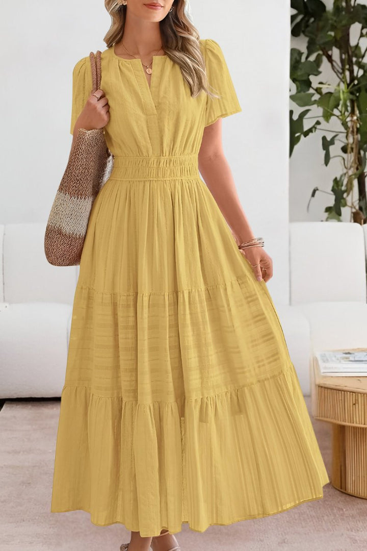 Rose | Graceful Boho Tiered Maxi Dress with Flutter Sleeves
