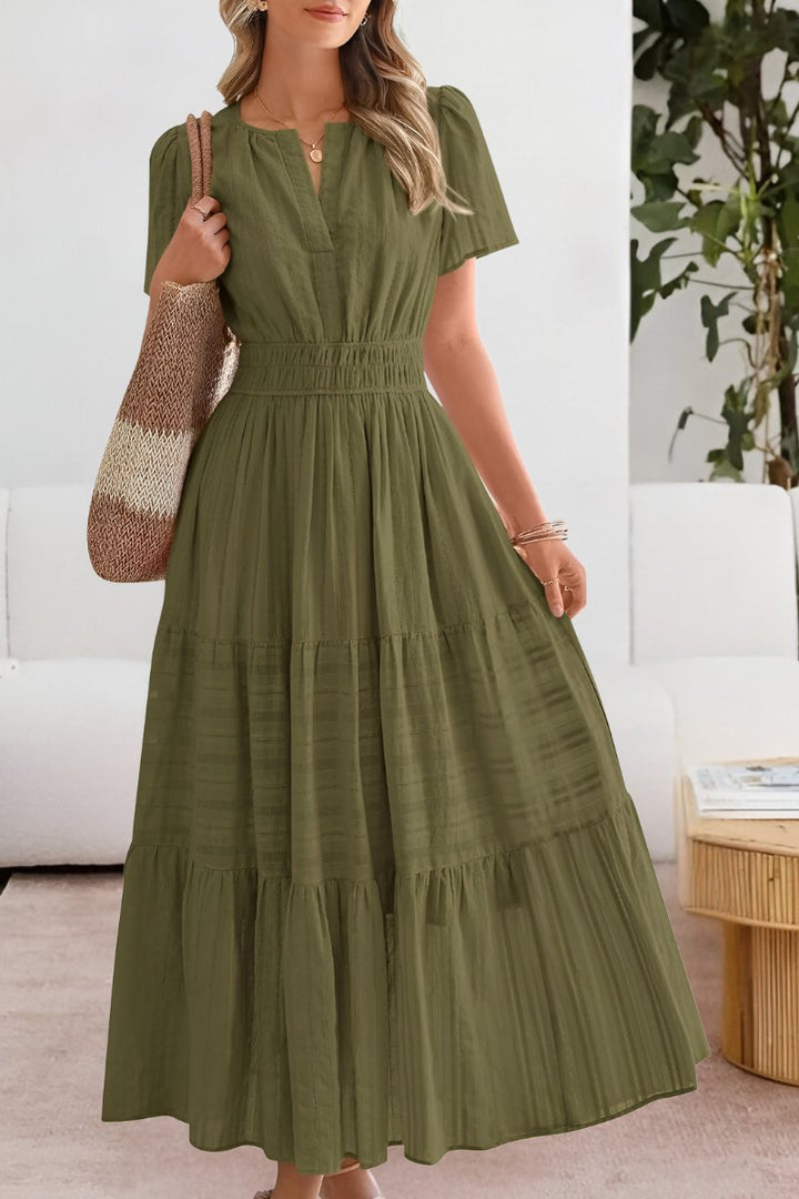 Rose | Graceful Boho Tiered Maxi Dress with Flutter Sleeves