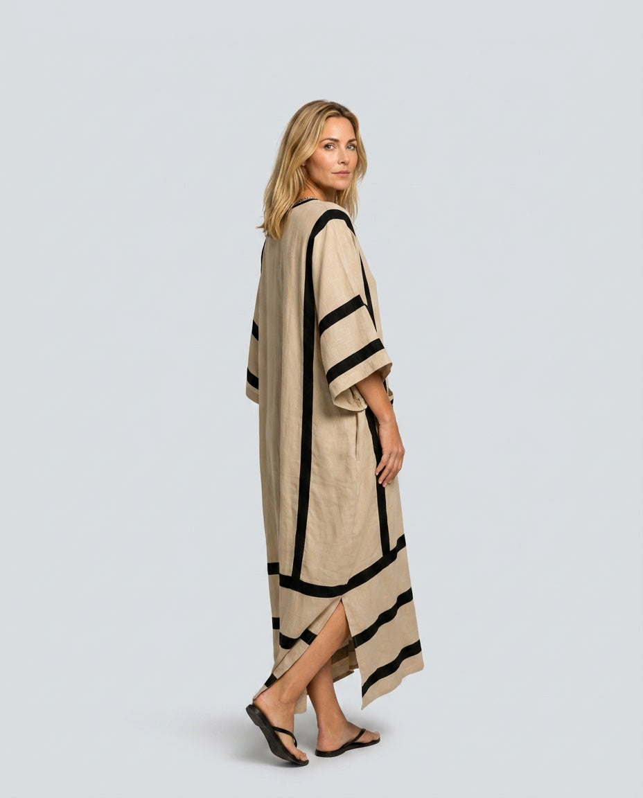 Rose | Refined Striped Trim Kaftan Beach Dress