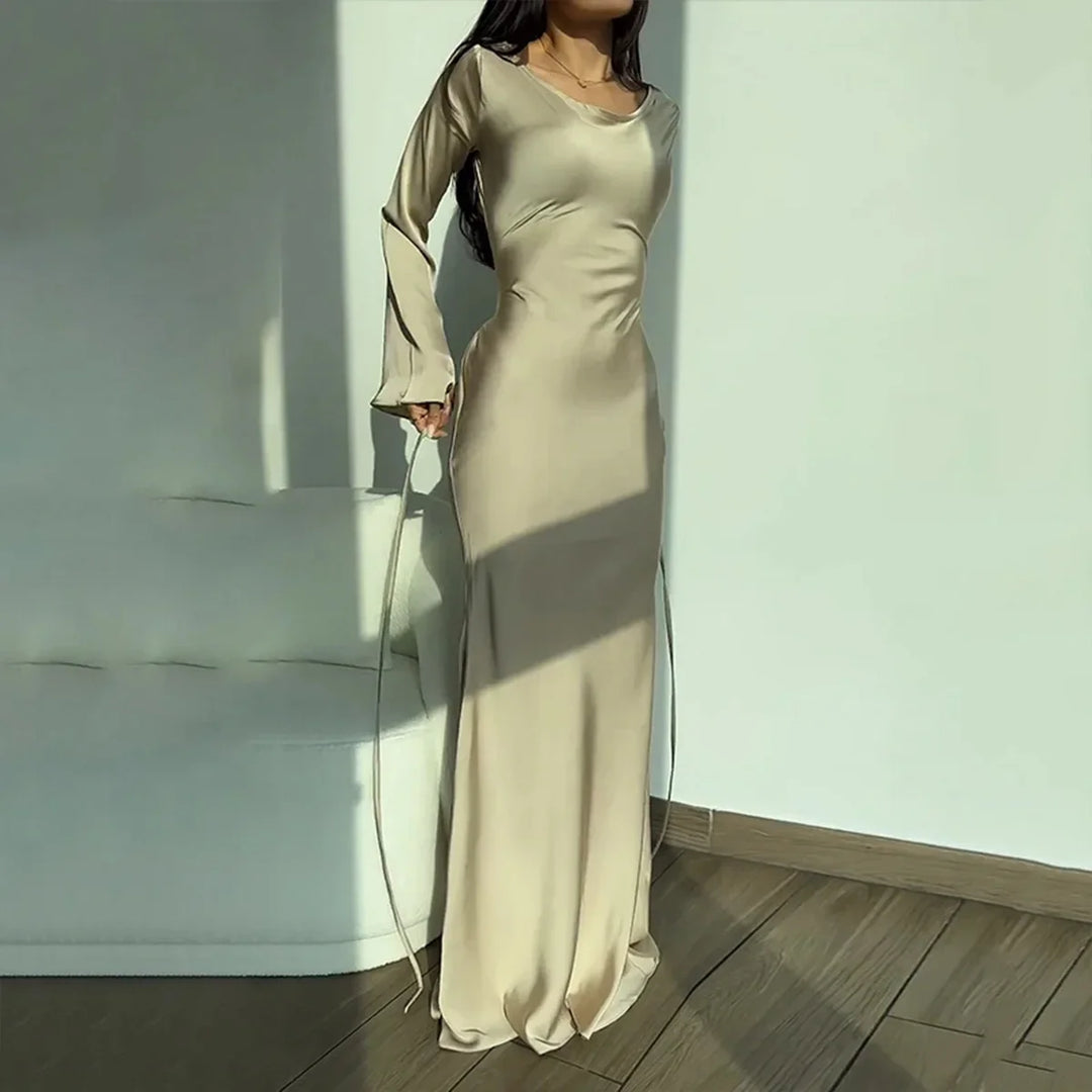 Rose | Relaxed Long Sleeve Maxi Cocktail Dress with Bell Cuffs