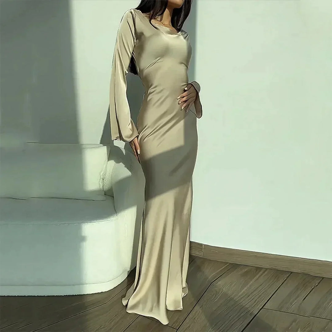 Rose | Relaxed Long Sleeve Maxi Cocktail Dress with Bell Cuffs