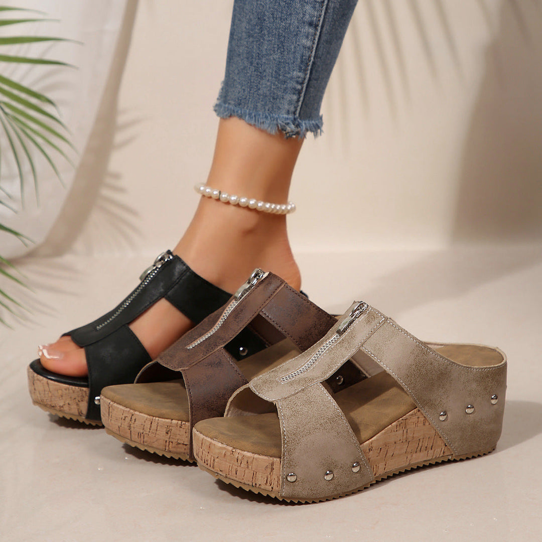 Rose | Stylish Studded Cork-Style Wedge Sandals