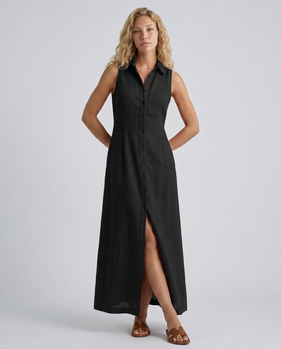 Rose | Timeless Sleeveless Maxi Linen Shirt Dress