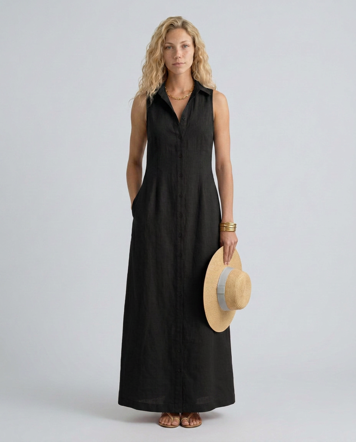 Rose | Timeless Sleeveless Maxi Linen Shirt Dress
