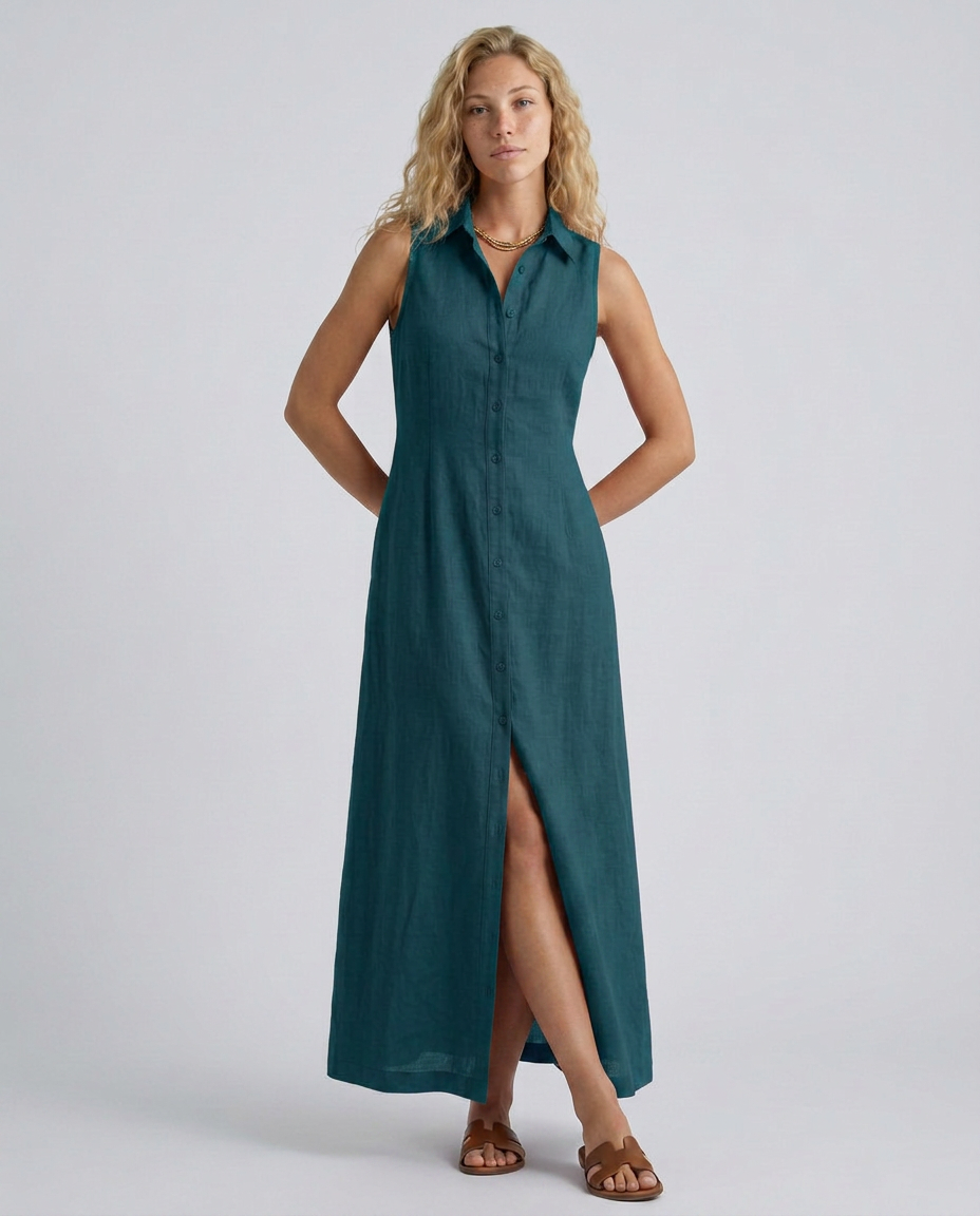 Rose | Timeless Sleeveless Maxi Linen Shirt Dress