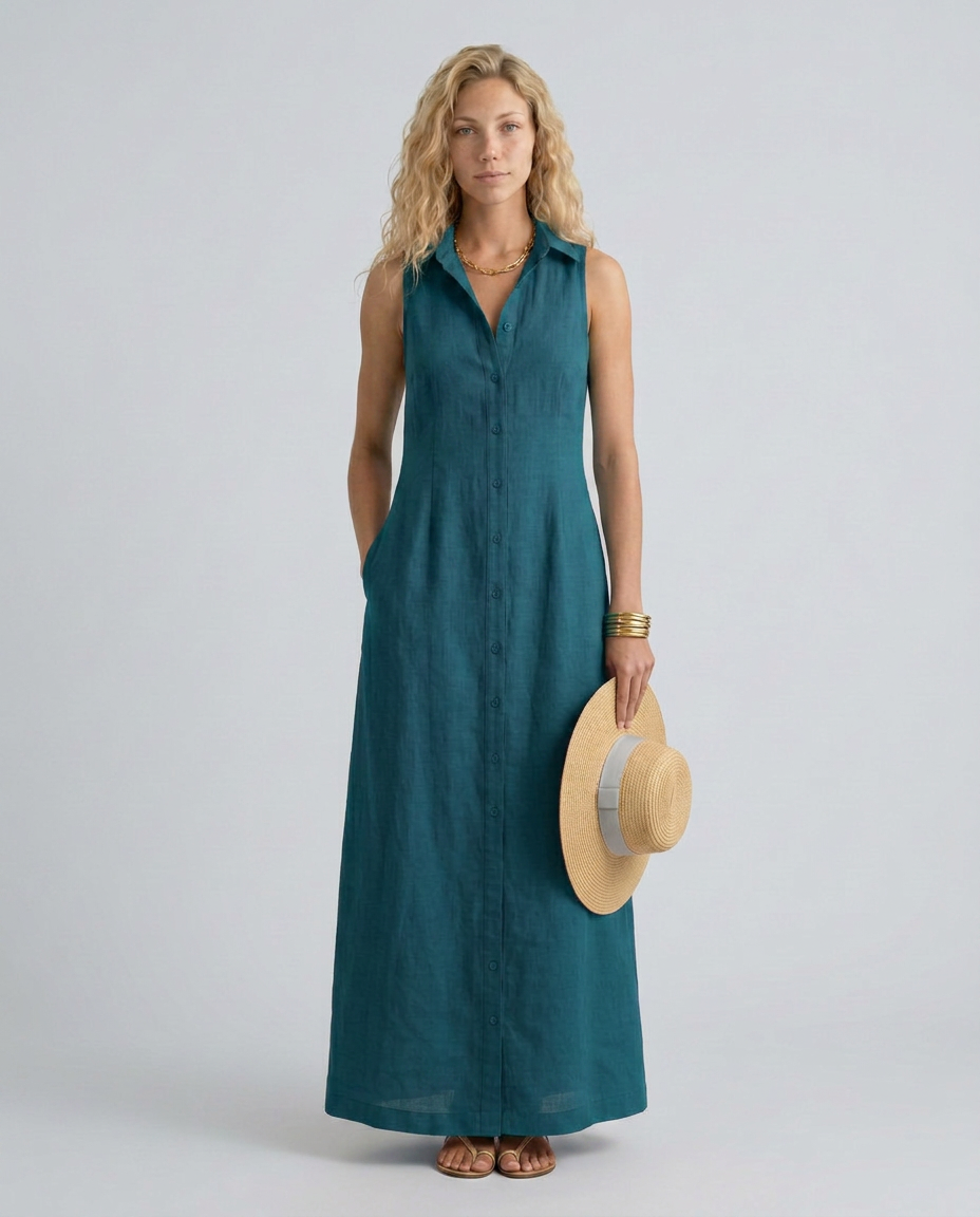 Rose | Timeless Sleeveless Maxi Linen Shirt Dress