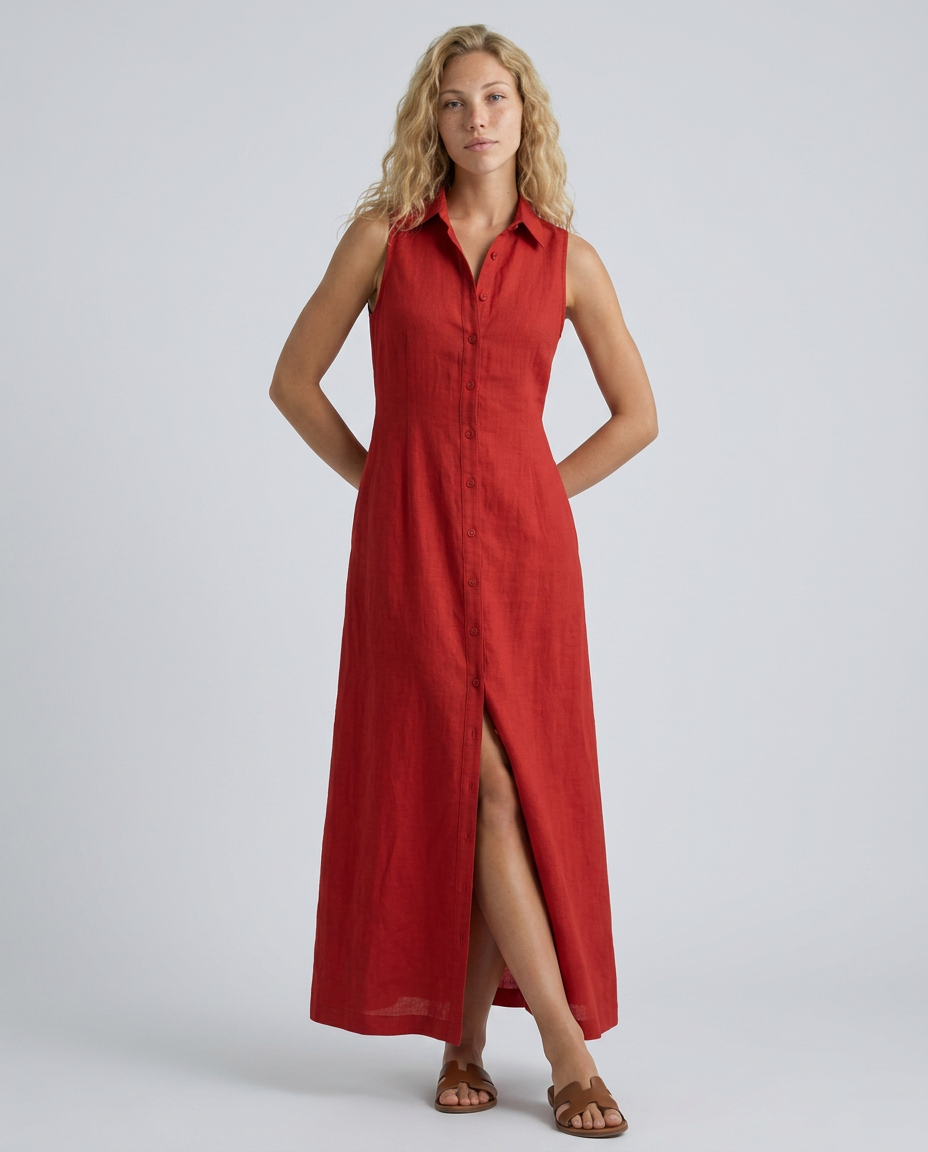 Rose | Timeless Sleeveless Maxi Linen Shirt Dress