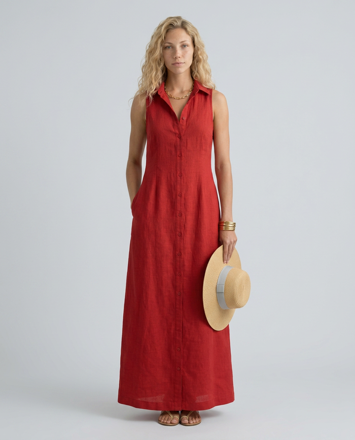 Rose | Timeless Sleeveless Maxi Linen Shirt Dress