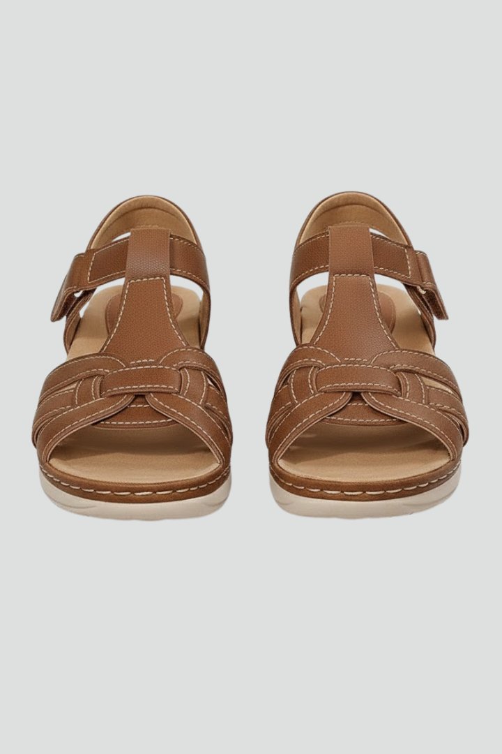 Rosie | Polished Woven T-Strap Open Toe Flat Sandals