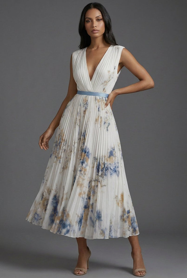 Rosie | Relaxed Pleated Floral V-Neck Races Dresses