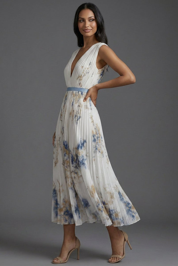 Rosie | Relaxed Pleated Floral V-Neck Races Dresses
