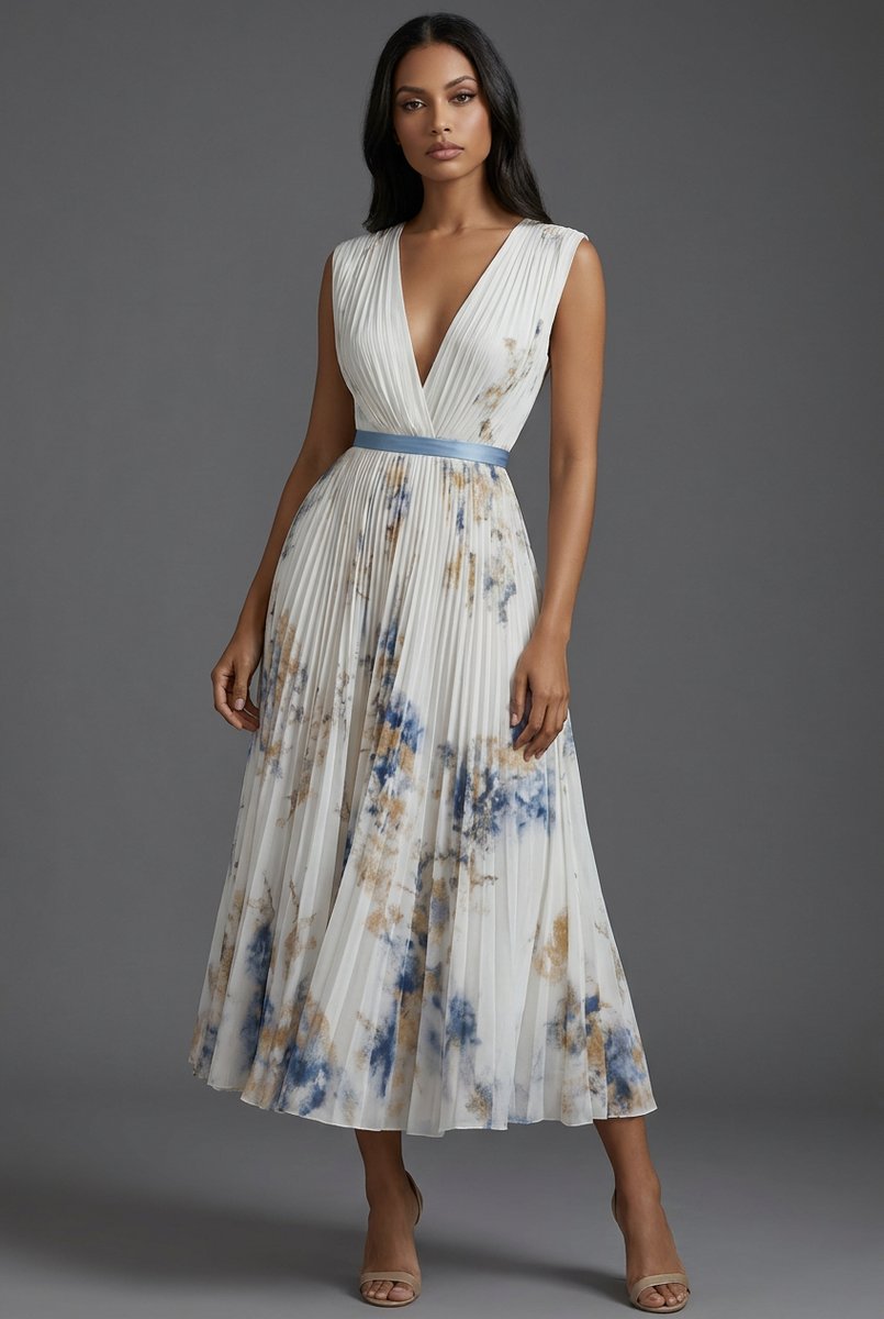 Rosie | Relaxed Pleated Floral V-Neck Races Dresses