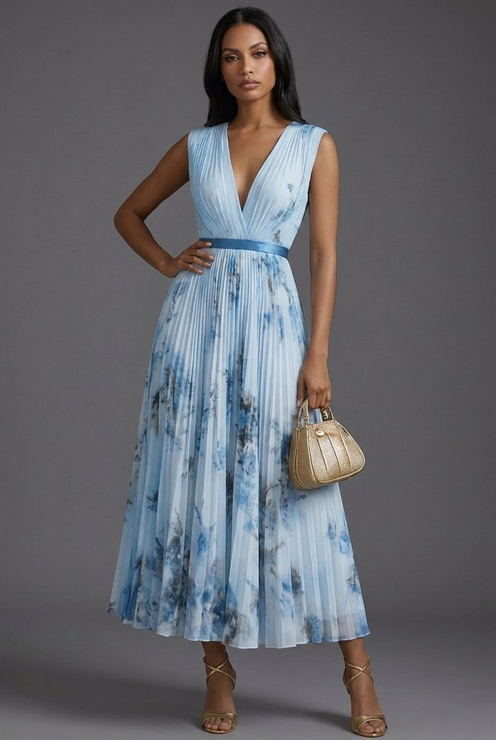 Rosie | Relaxed Pleated Floral V-Neck Races Dresses